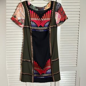 Ranna Gill | Anthropologie Fanned Vignette Shift Dress Black/Multicolor Sz 2